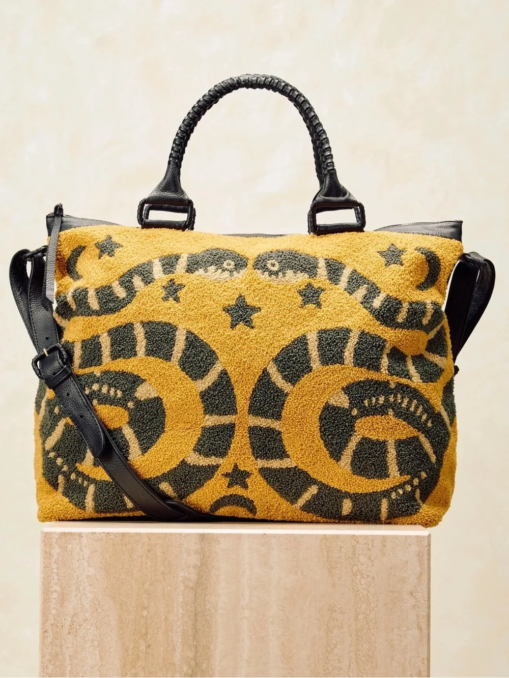 NWT Cleobella Leather Travel Carry On Snake Dree Weekender Bag in Yellow - Picture 1 of 11